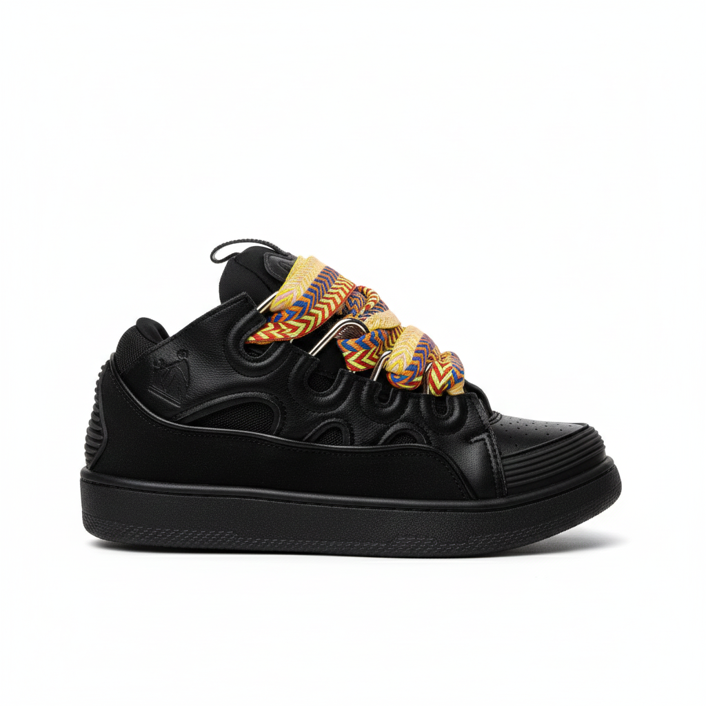 Luxury Street Sneaker – Black with Bold Laces